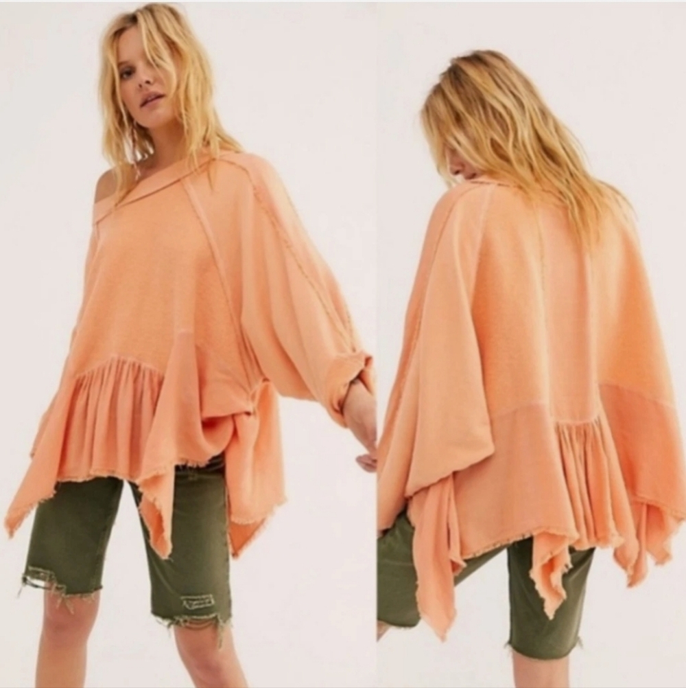Free People Gold Duster Pullover Oversize Slouchy Asymmetric S Bermuda Sands NWT - Picture 1 of 14
